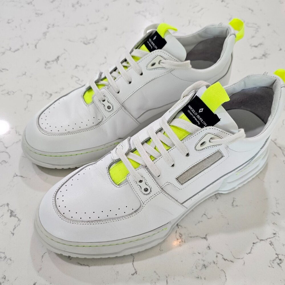 MARCELO BURLON Men's Leather Sneakers, Size 44 (US 11) Pristine, Made in Italy